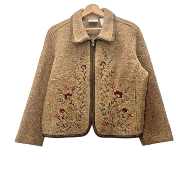 Liz Claiborne Jackets & Blazers - Wool Liz Claiborne western country brown Blazer cozy Jacket zip  flower ‎ L.